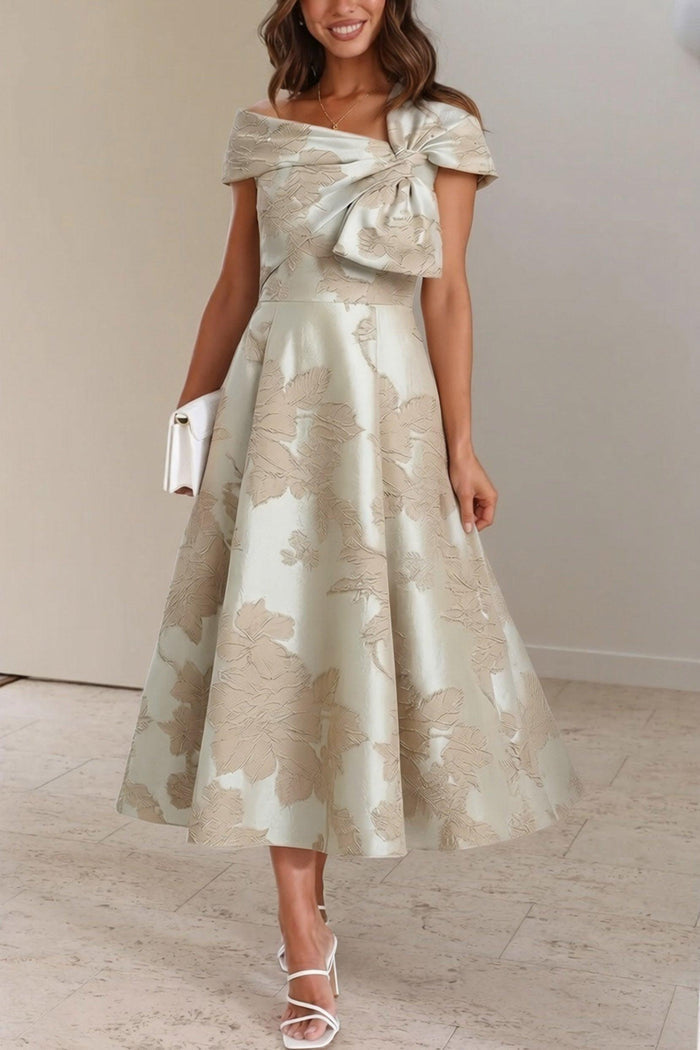 A-Line Tea Length Jacquard Mother of the Bride Dress CM0413CR
