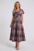 A-Line Tea-Length Jacquard Mother of the Bride Dress CM0421
