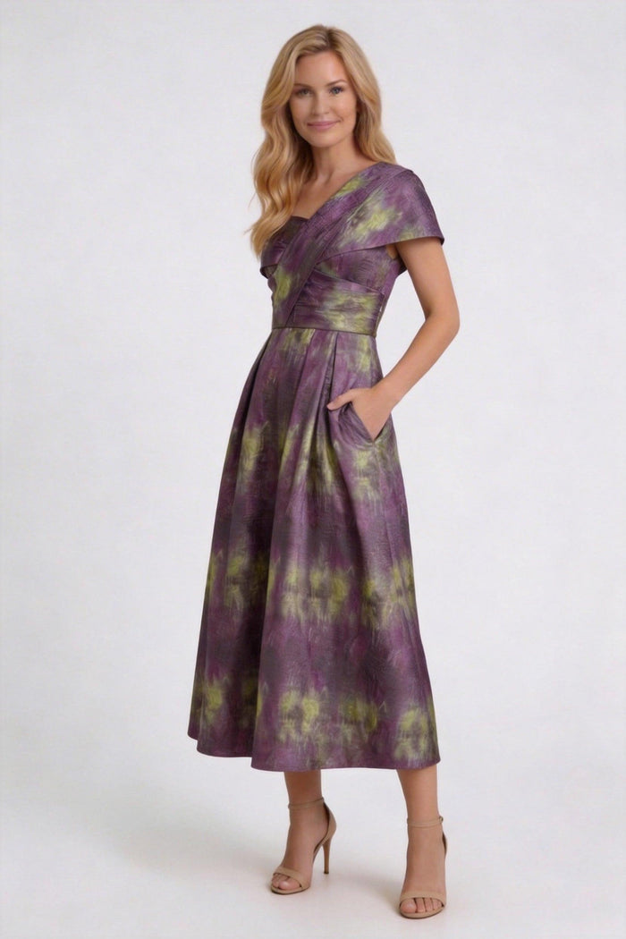 A-Line Tea-Length Jacquard Mother of the Bride Dress CM0421