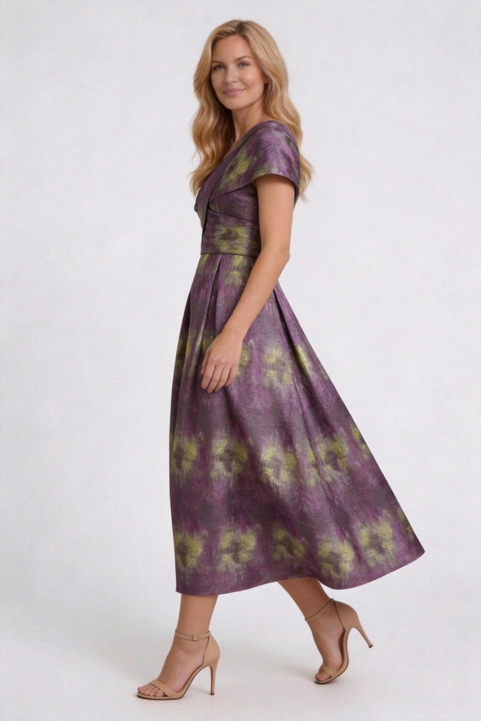 A-Line Tea-Length Jacquard Mother of the Bride Dress CM0421
