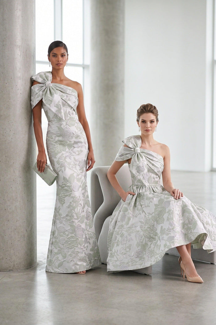 A-Line Tea Length Jacquard Mother of the Bride Dress CM0477