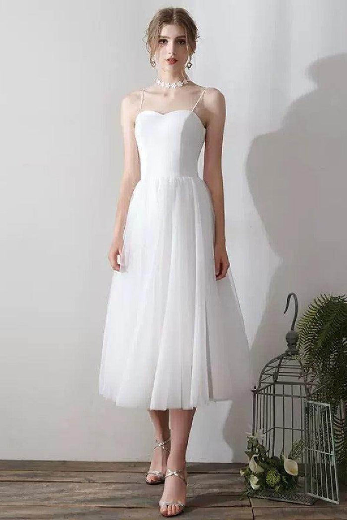 A-Line Tea Length Lace Tulle Wedding Dress 862471719437CR - COCOMELODY