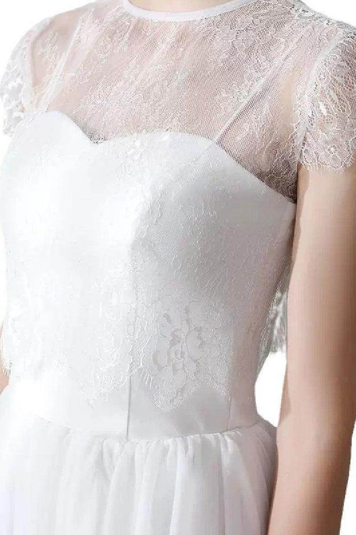 A-Line Tea Length Lace Tulle Wedding Dress 862471719437CR - COCOMELODY