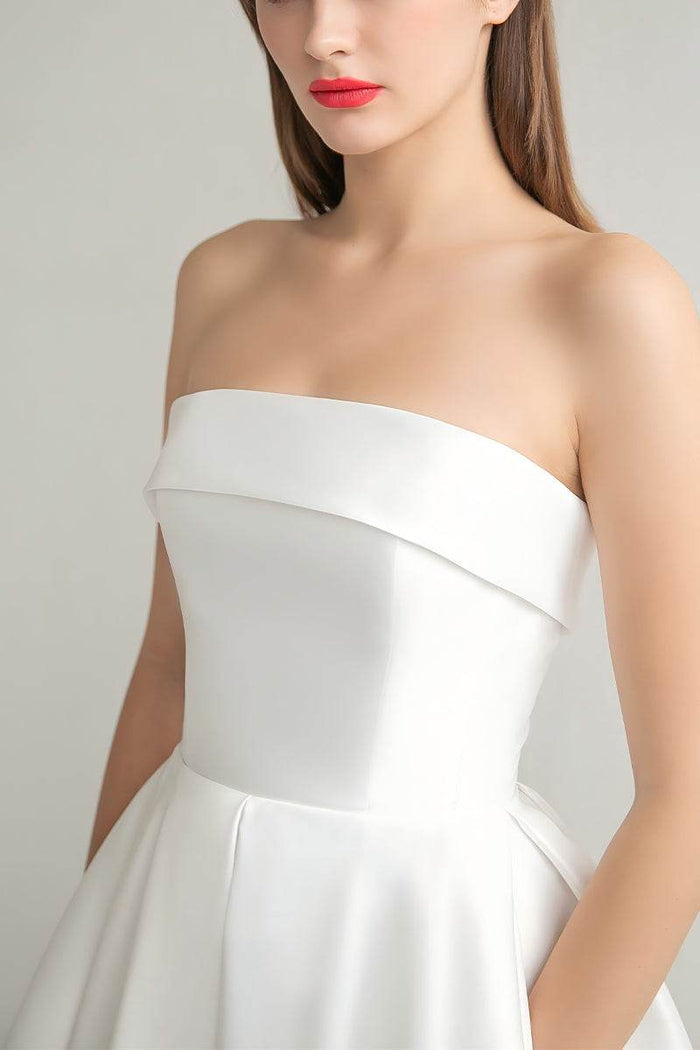 A-Line Tea Length Mikado Little White Dress 100023 - COCOMELODY