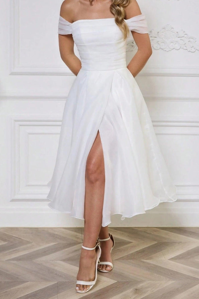 A-Line Tea Length Organza Little White Dress 100046