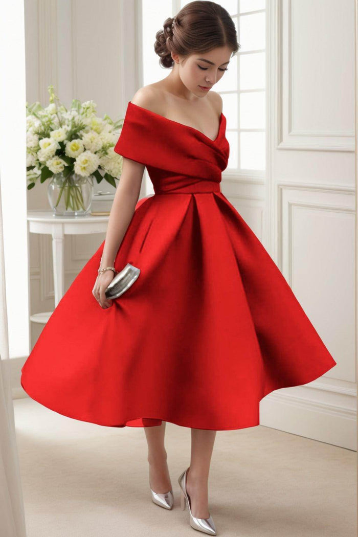 A-Line Tea Length Satin Graduation Dresses CS0556 - COCOMELODY