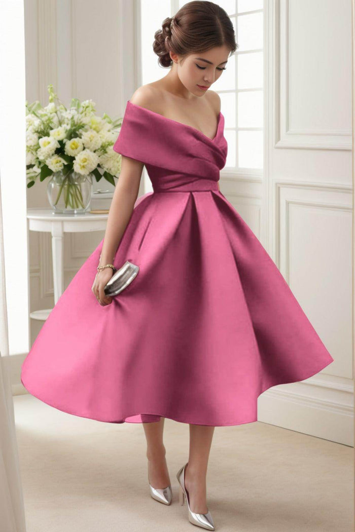 A-Line Tea Length Satin Graduation Dresses CS0556 - COCOMELODY