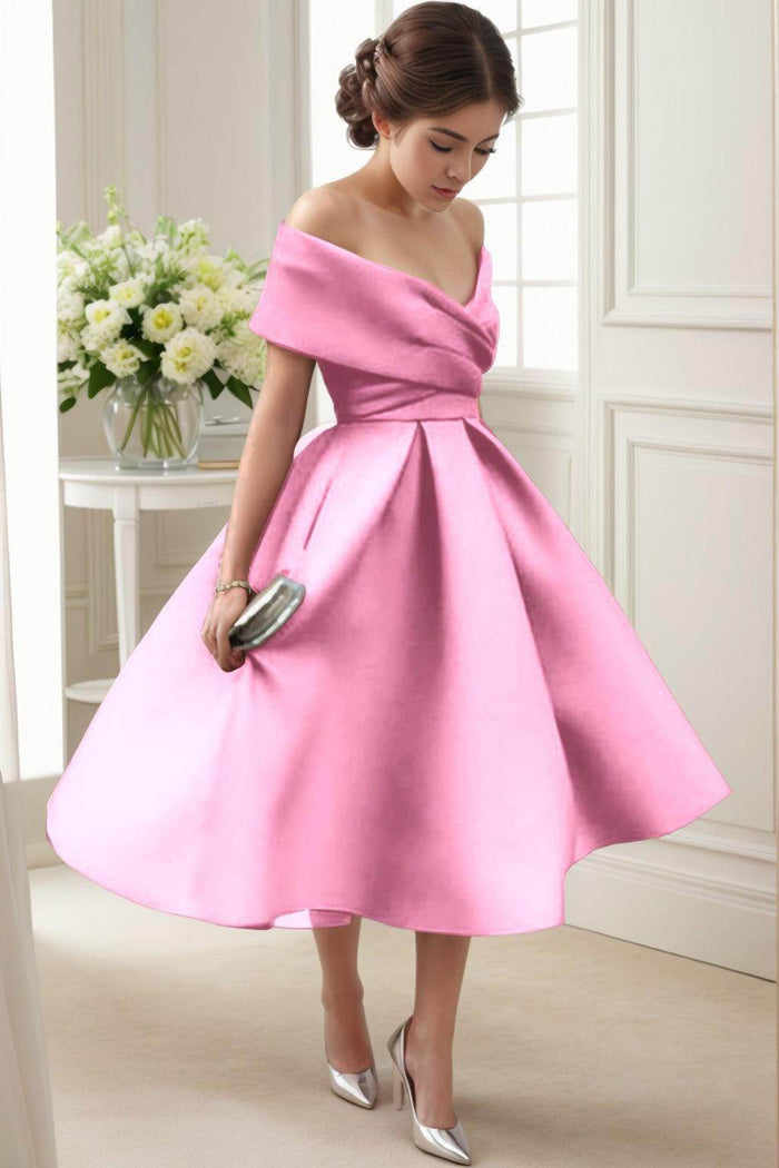 A-Line Tea Length Satin Graduation Dresses CS0556 - COCOMELODY