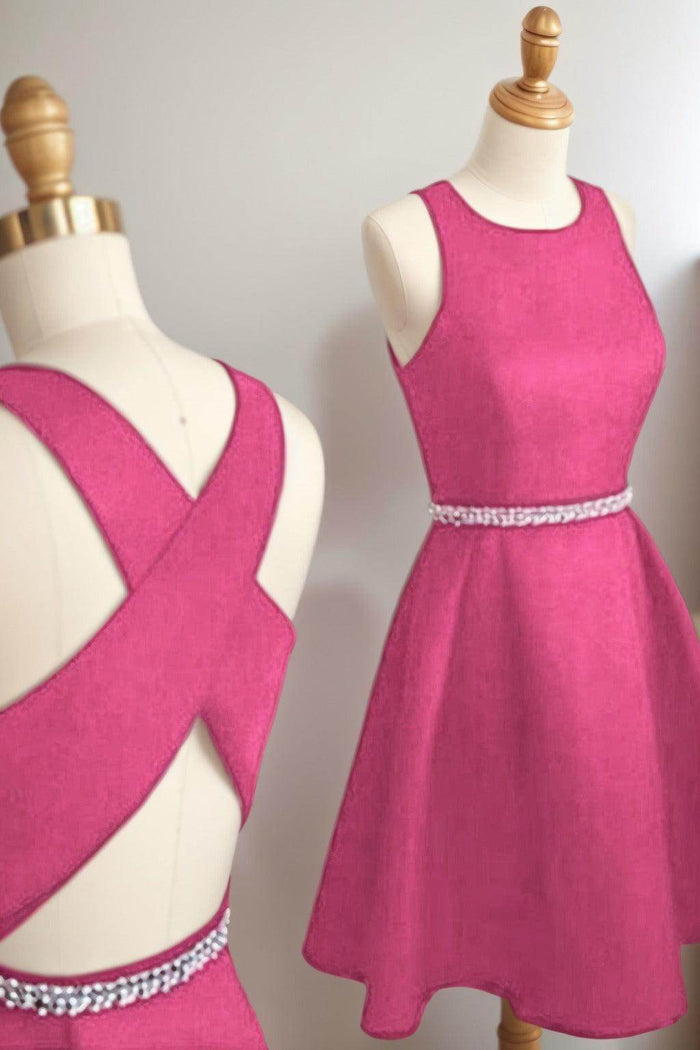 A-Line Tea Length Satin Homecoming Dresses CS0522 - COCOMELODY