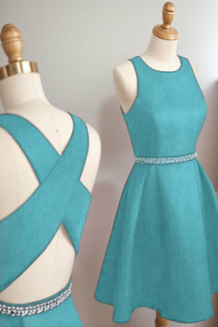 A-Line Tea Length Satin Homecoming Dresses CS0522 - COCOMELODY