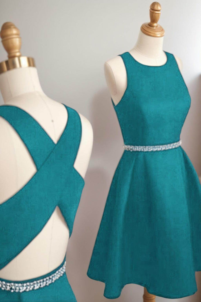 A-Line Tea Length Satin Homecoming Dresses CS0522 - COCOMELODY
