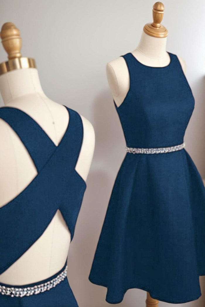 A-Line Tea Length Satin Homecoming Dresses CS0522 - COCOMELODY