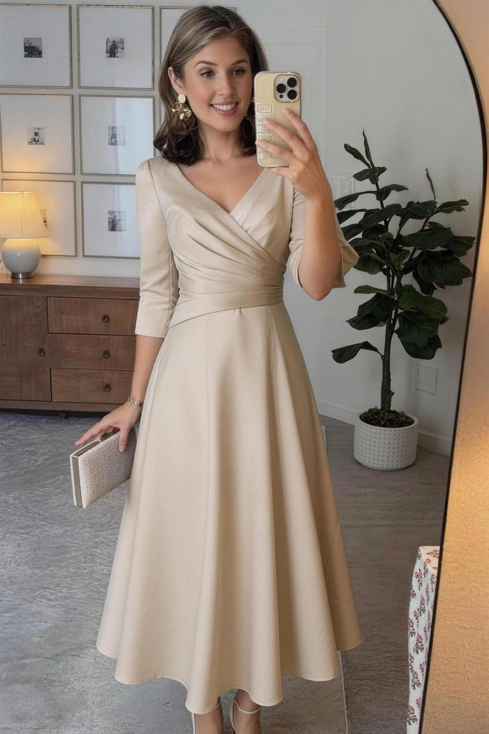 A-Line Tea Length Satin Mother Dress CM0081