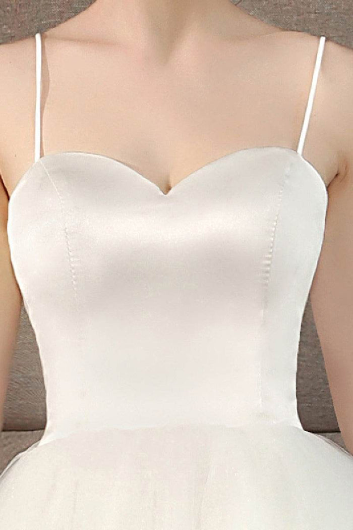 A-Line Tea Length Satin Tulle Wedding Dress 773541090129 - COCOMELODY