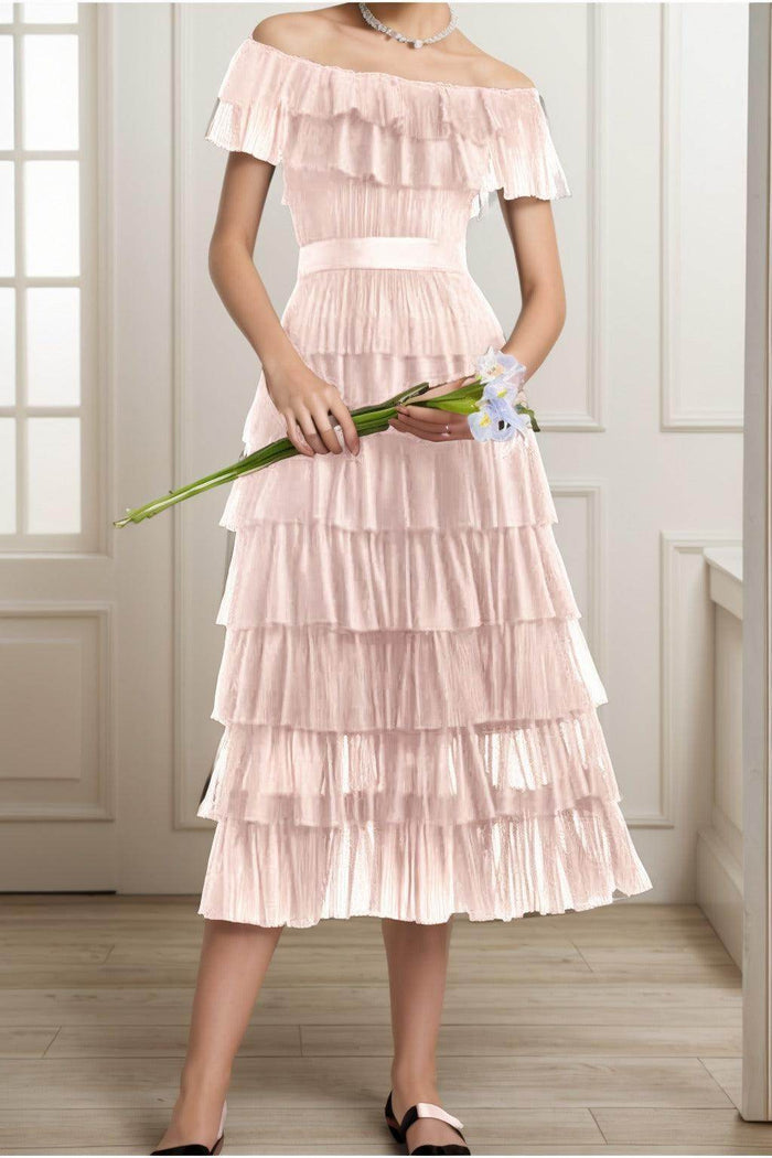 A-Line Tea Length Tulle Graduation Dresses CS0557 - COCOMELODY