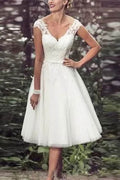 A-Line Tea Length Tulle Little White Dress 100054 - COCOMELODY