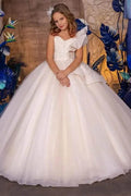 A-Line V-Neck Sleeveless Tulle Sweep-Brush Train Flower Girl Dresses 915121553468 - COCOMELODY