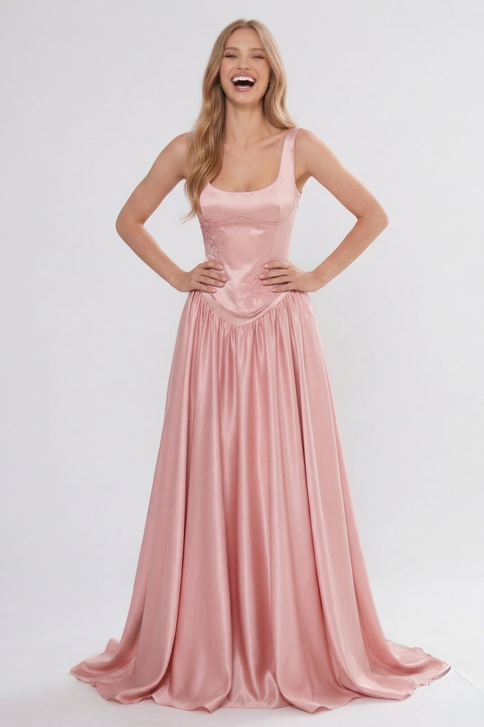 A-Line/Two-Piece Floor Length Soft Satin Wedding Guest Dress CG0314