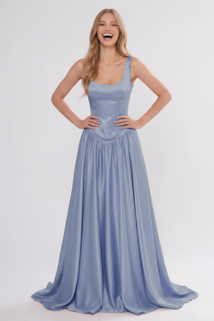 A-Line/Two-Piece Floor Length Soft Satin Wedding Guest Dress CG0314