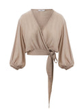 Tops APLA Alaia Crinkled Wrap Top Beige Apoella