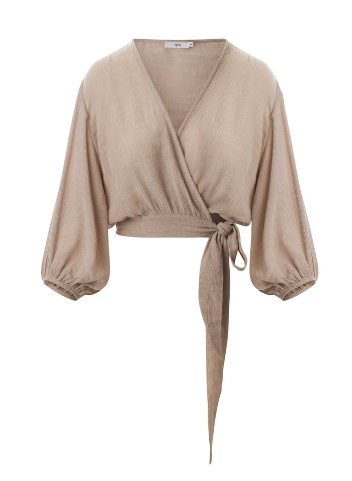 Tops APLA Alaia Crinkled Wrap Top Beige Apoella