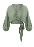 Tops APLA Alaia Crinkled Wrap Top Green Apoella