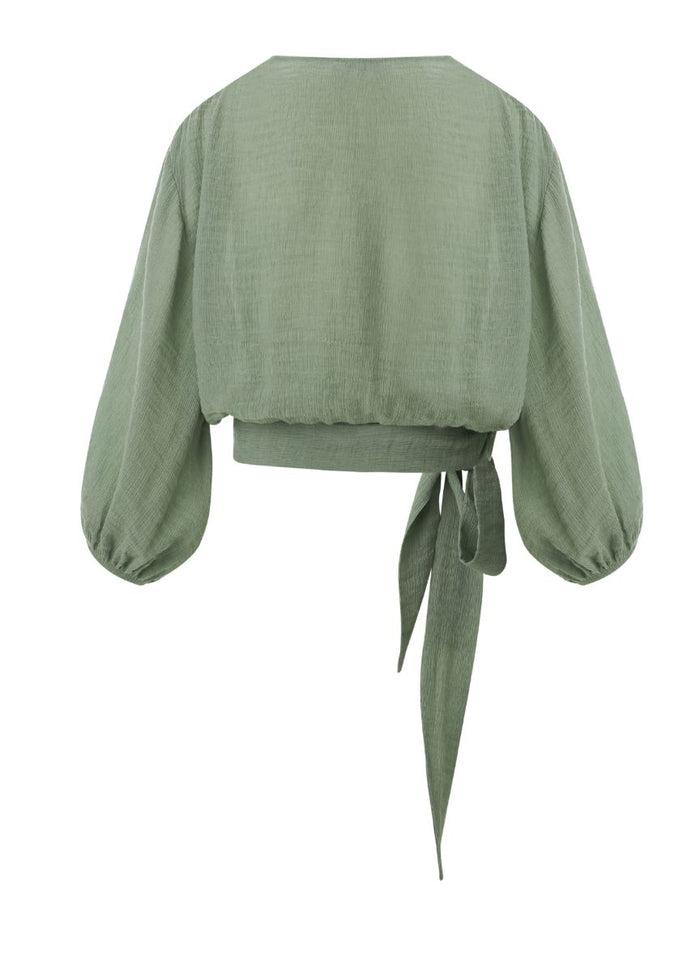 Tops APLA Alaia Crinkled Wrap Top Green Apoella