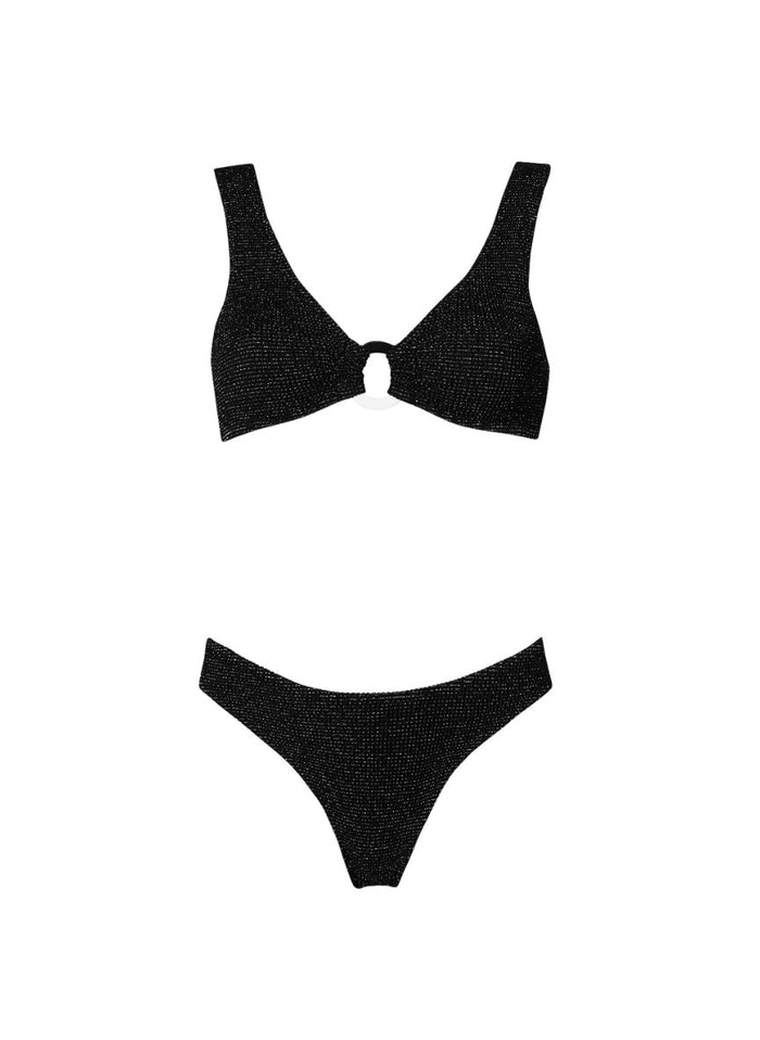 Bikini Stefania Frangista Ali Hoop Over The Shoulder Bikini Seersucker Metallic Black Apoella