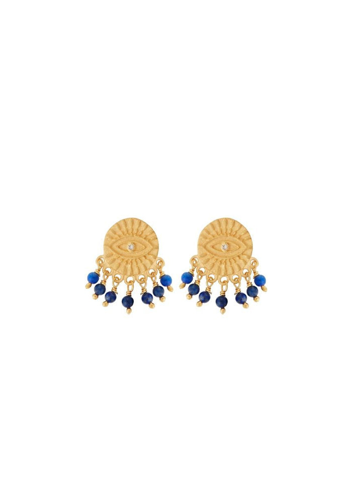 Earrings Ileana Makri All Seeing Eye Tear Ear Pearl Lapis Gold Plated O/S Apoella