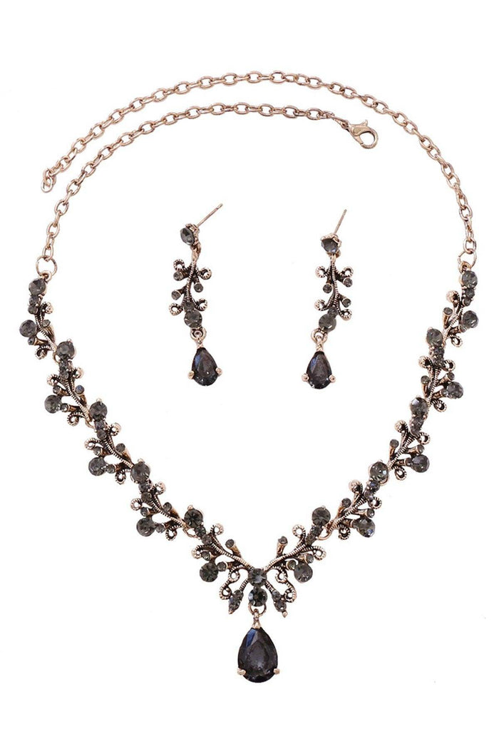 Alloy Rhinestone Necklace Earrings Jewelry CY0095 - COCOMELODY