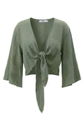Tops APLA Alpha Giota Crinkle Tie Front Top Green Apoella