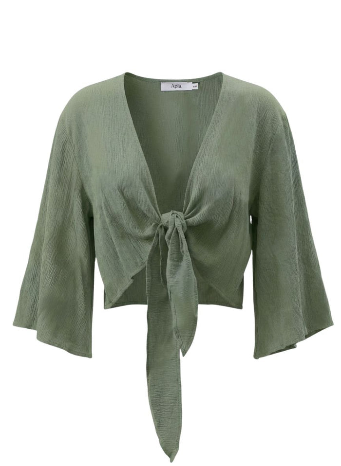 Tops APLA Alpha Giota Crinkle Tie Front Top Green Apoella