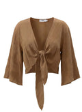 Tops APLA Alpha Giota Crinkle Tie Front Top Taupe Apoella