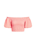 Tops APOELLA Annie Puff Sleeve Smocked Top Striped Peach Pink Apoella