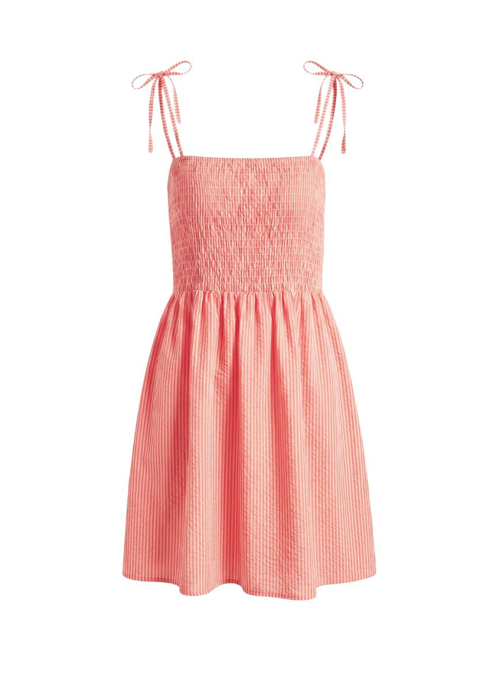 Dresses APOELLA Areti Smocked Strap Mini Dress Striped Peach Pink Apoella