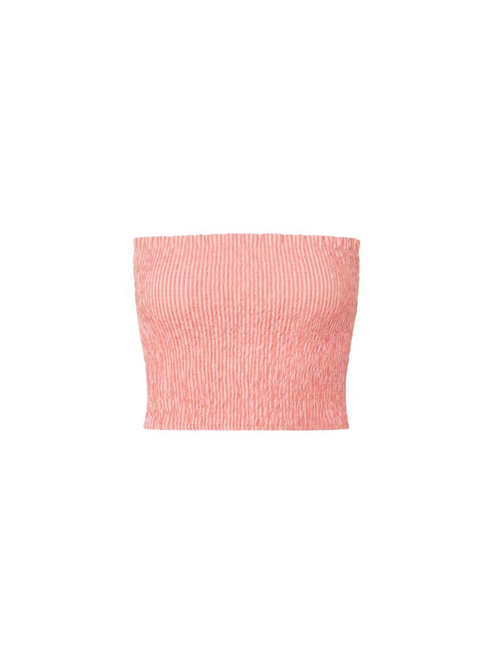 Tops APOELLA Aria Strapless Smocked Top Striped Peach Pink Apoella