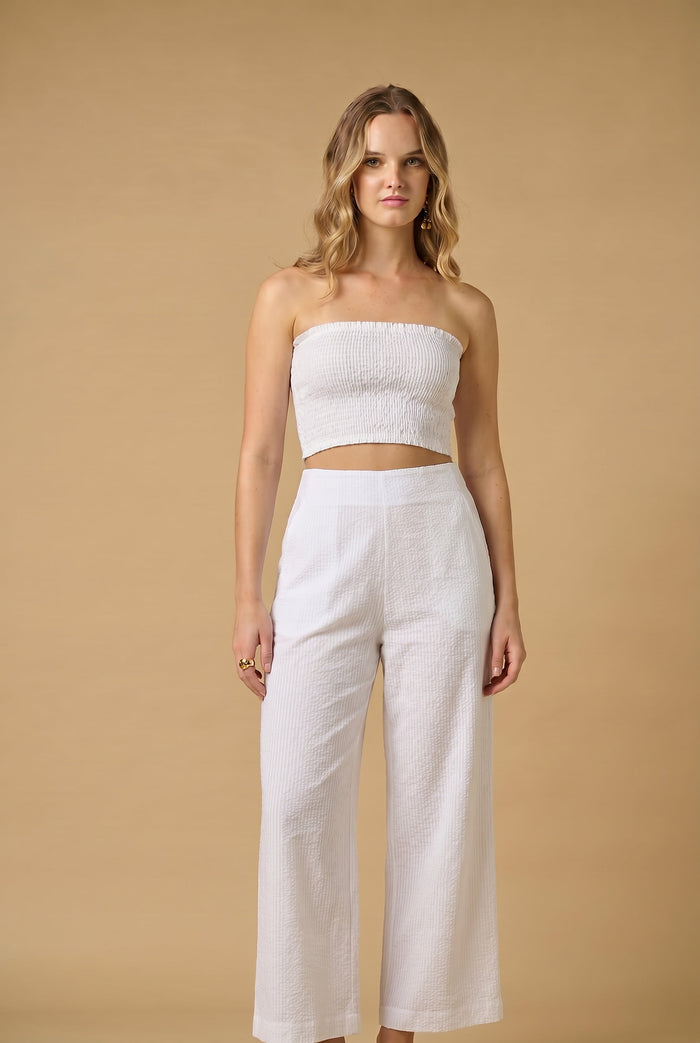Tops APOELLA Aria Strapless Smocked Top Striped White Apoella