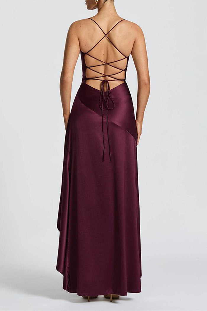 Asymmetrical High-Low Forged Chiffon Dress 954200659160 - COCOMELODY