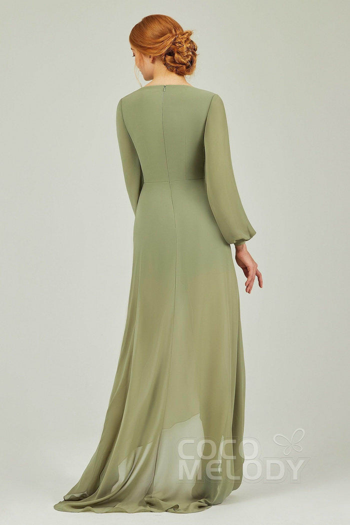Asymmetrical Sweep-Brush Chiffon Bridesmaid Dress Formal Dresses CB0239CR - COCOMELODY