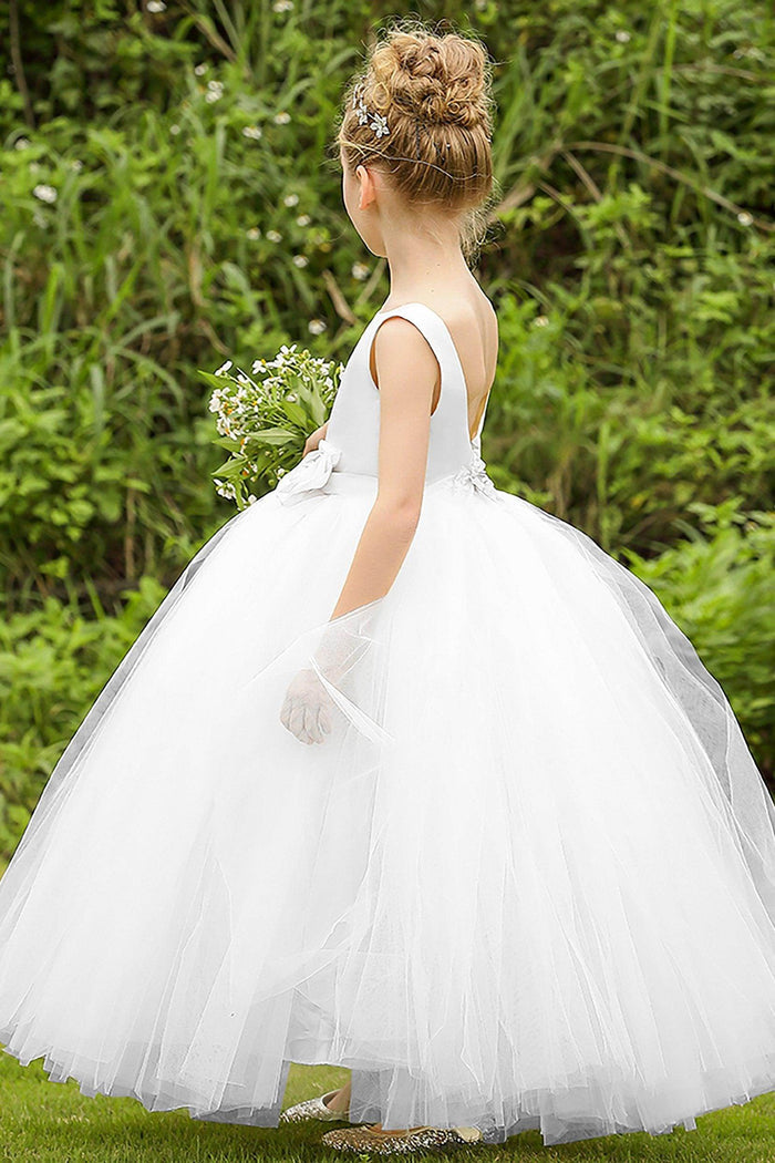 Ball Gown Floor Length Satin Tulle Flower Girl Dress CF0283 - COCOMELODY