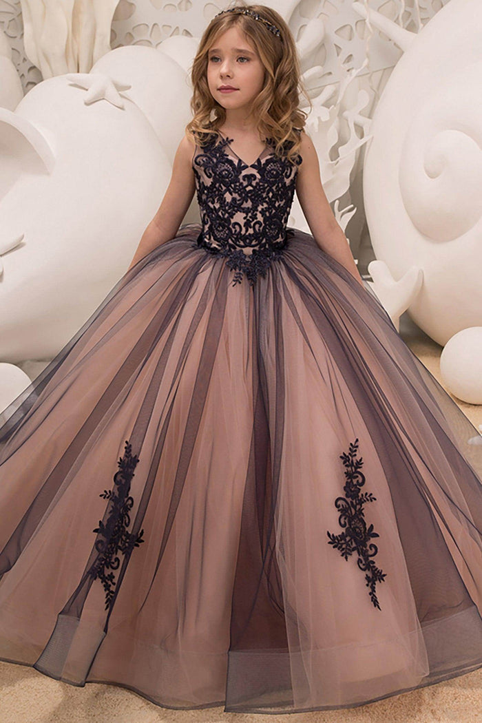 Ball Gown Floor Length Tulle Lace Flower Girl Dress CF0316 - COCOMELODY