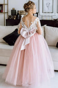 Ball Gown Illusion Long Sleeve Lace Flower Girl Dresses 901515341064