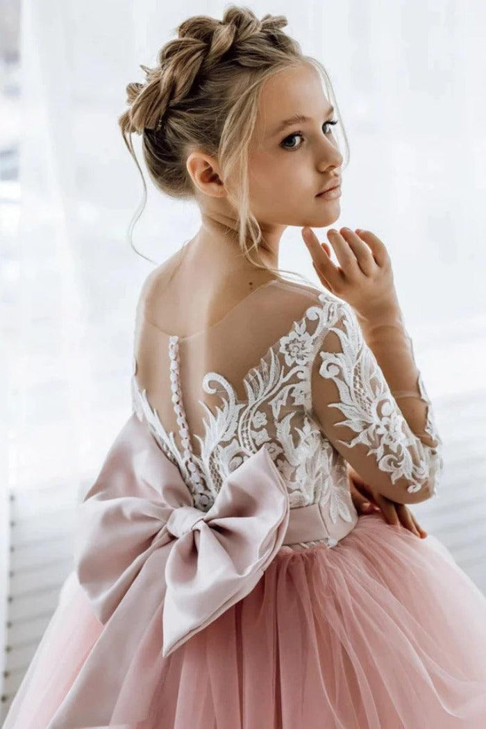 Ball Gown Illusion Long Sleeve Lace Flower Girl Dresses 901515341064