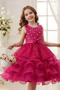 Ball Gown Round Neck Sleeveless Ruffled Organza Knee Length Flower Girl Dresses 1029768586286
