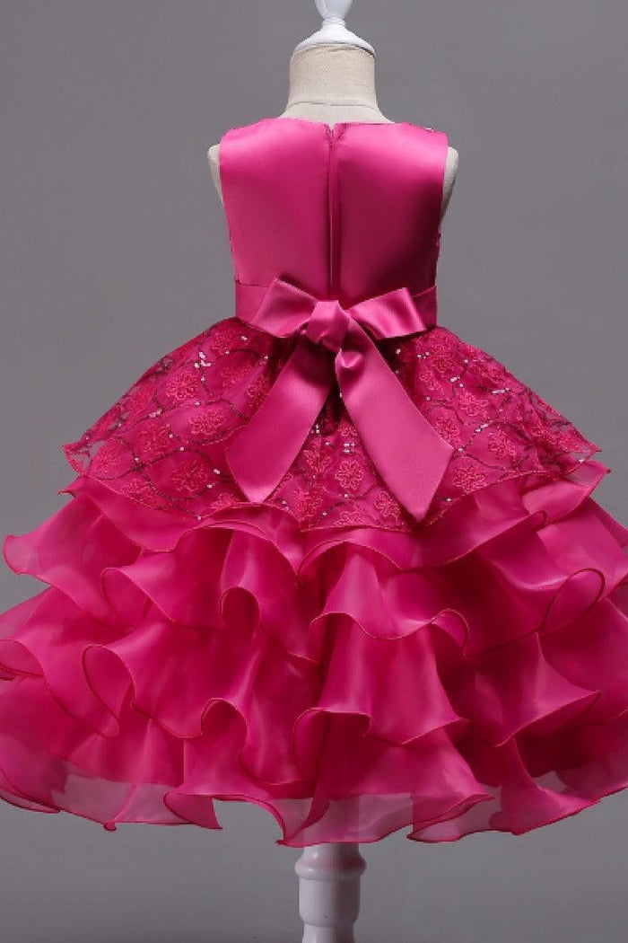 Ball Gown Round Neck Sleeveless Ruffled Organza Knee Length Flower Girl Dresses 1029768586286
