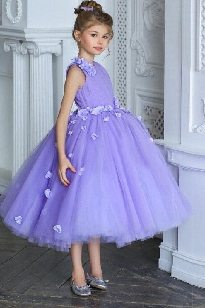 Ball Gown Sleeveless Knee Length Tulle Flower Girl Dresses 672958649240