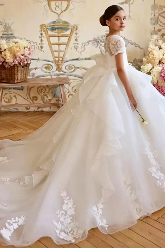 Ball Gown Sweep-Brush Train Ruffle Tulle Flower Girl Dresses 1030415759128