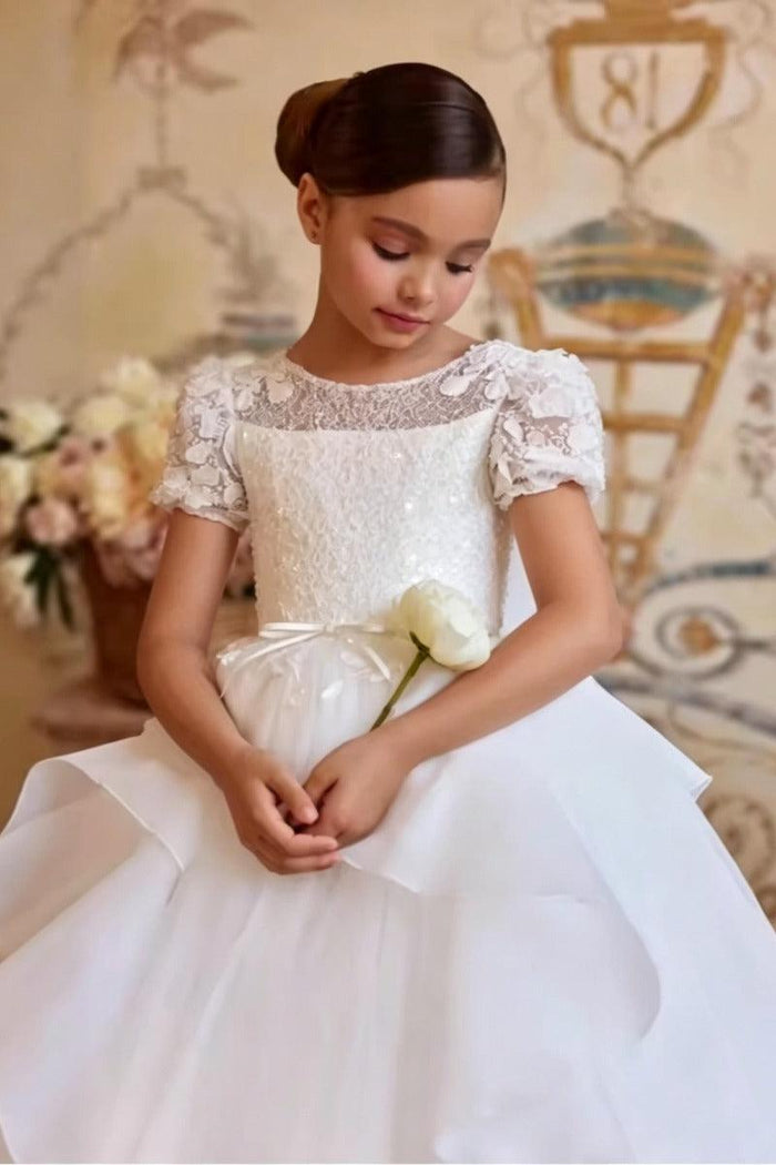 Ball Gown Sweep-Brush Train Ruffle Tulle Flower Girl Dresses 1030415759128