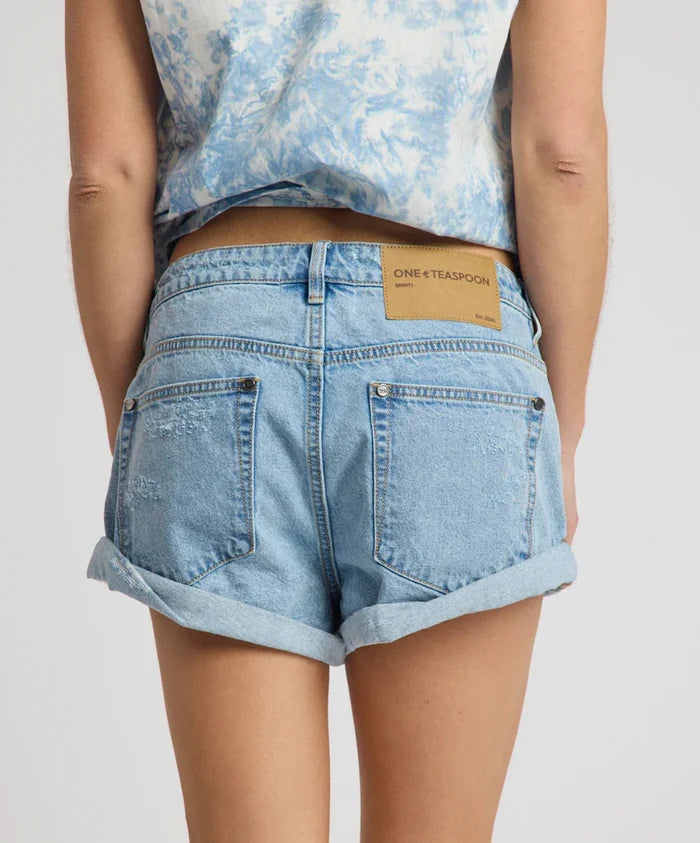 Shorts One Teaspoon Bandits Low Waist Mid Length Denim Shorts Riviera Blue Apoella