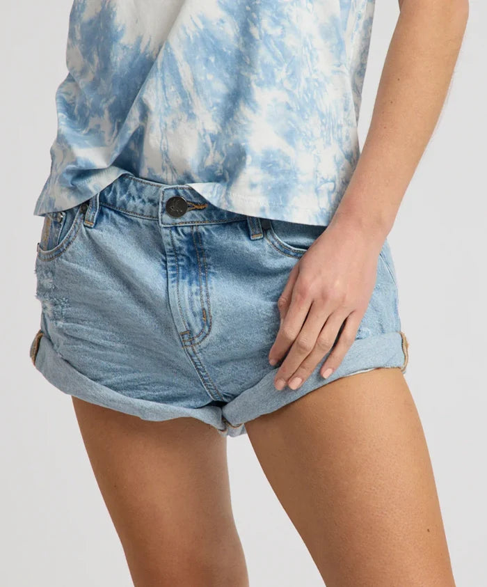 Shorts One Teaspoon Bandits Low Waist Mid Length Denim Shorts Riviera Blue Apoella